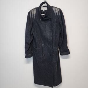 Vintage Maggie Lawrence Trench Coat Size 7/8 Dark Gray Leather Shoulders Wool